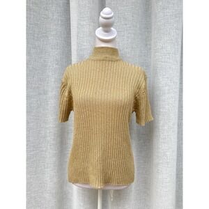 Hillard & Hanson knitted Golden metallic short sleeve turtle neck top